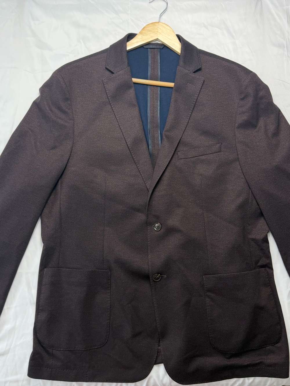 BAR III 46 L Men's Burgandy/Brown Textured Two-Button Blazer